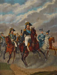 Zar Nicolás I de Rusia con el Zarevich Alejandro y su séquito