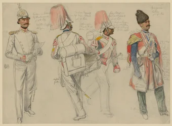 von Kossacowski, capitán del regimiento Preobraschenski; Steppanoff, tambor del regimiento del Emperador de Austria; Petroff, flautista del regimiento Federico Guillermo III; Dgingosow, Leskier