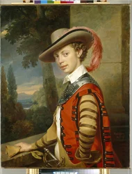 Retrato del príncipe Nicolás Saltykov disfrazado. (Retrato del Príncipe Nikolai Saltykov en Fancy Dress). Pintura de Franz Kruger (1797-1857), óleo sobre lienzo