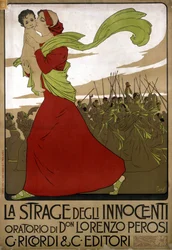 Cartel de "La strage degli innocenti", oratorio del compositor italiano Don Lorenzo Perosi (1872 - 1956). Dibujo de F. Laskoff