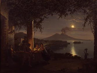 Vista nocturna de la Bahía de Nápoles