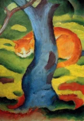 Cuadro infantil (gato detrás de un árbol)