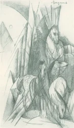Composición de caballos y formas abstractas