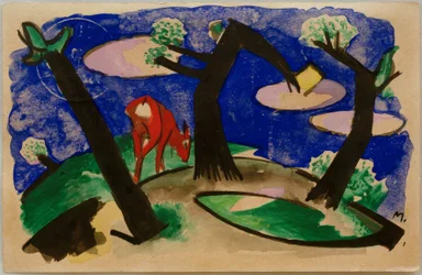 Paisaje con animal rojo