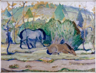 Caballos en el prado (Caballos en el paisaje)