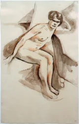 Desnudo sentado con torso inclinado
