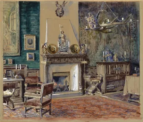 Sala de caballeros con chimenea