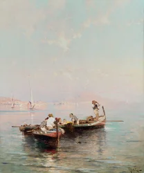 Barco de pesca en la bahía de Nápoles