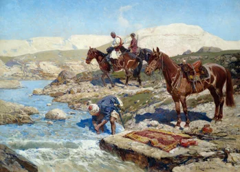 Jinetes cherkesianos cruzando el río