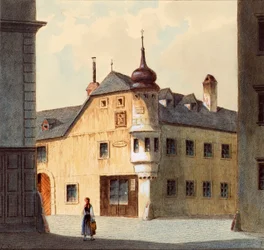 La casa vieja en el nuevo edificio en Viena