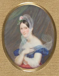 retrato, de, un, mujer joven, con, un, rosa, en, ella, pelo