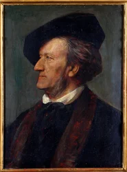""Retrato del compositor Richard Wagner"" (Retrato del compositor Richard Wagner (1813-1883)) Pintura de Franz von Lenbach (1836-1904) - 1871 - Óleo sobre madera - Museo Richard Wagner, Bayreuth