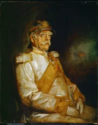 Príncipe Otto von Bismarck de uniforme con casco prusiano (pintura sobre lienzo)