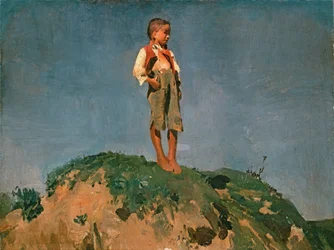 Pastorcillo en una colina de hierba, c.1859 (óleo sobre cartón)
