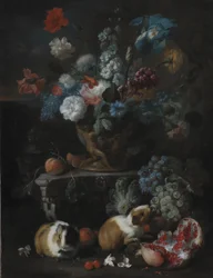 Arreglo floral con cobayas