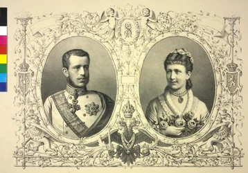Doble imagen de Francisco José I El príncipe heredero Rodolfo y la princesa Estefanía