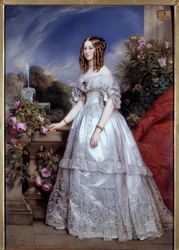 Retrato de la Duquesa de Nemours. Retrato de Victoria de Sajonia-Coburgo-Gotha (1822-1857) esposa del Duque de Nemours. Pintura de M. P. Julien Laurent (1805-1860) después de Franz Xavier Winterhalter. 1846. París, Artes Decorativas