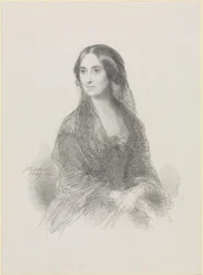 Retrato de una dama con traje español, sentada, de medio cuerpo