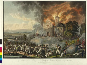 Batalla de Aspern 1809 (grabado coloreado)