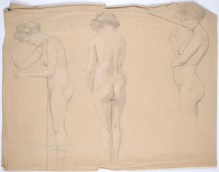 Estudios de desnudo de una mujer embarazada