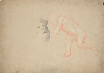 Estudios de un bebé, la cabeza de un bebé dormido, la cabeza de una mujer