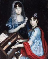 Two Young Ladies at the Pianoforte (acuarela y gouache sobre marfil)