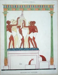 Prensado de uvas, copia de una pintura mural de Tebas, grabado por Smith