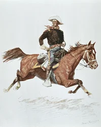 Oficial de Caballería de EE.UU. con uniforme de campaña de la década de 1870