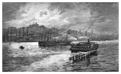 Escena nocturna, Darling Harbour, Sídney, Nueva Gales del Sur, Australia, 1886