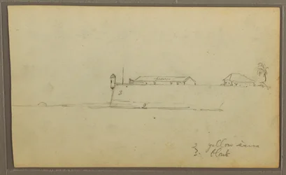 Dibujo, Un fuerte; reverso: Bocetos botánicos, Casa, 1857