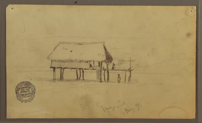 Dibujo, Una cabaña sobre postes, Guayaquil, Ecuador, mayo de 1857