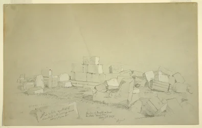 Dibujo, Tumba de Abels en la montaña sobre Suk Wadi, 4 de mayo de 1868.