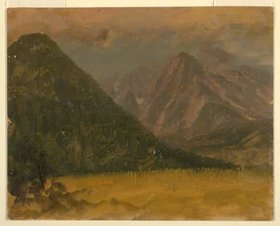 Dibujo, Paisaje alpino, Baviera o Suiza, 1868