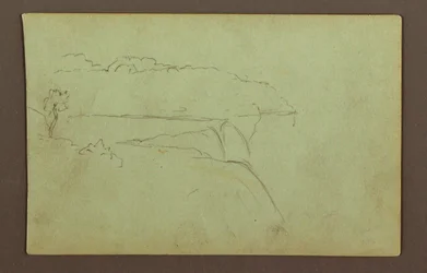 Dibujo, Cataratas americanas bajo un cielo nublado, río Niágara, posiblemente 1856