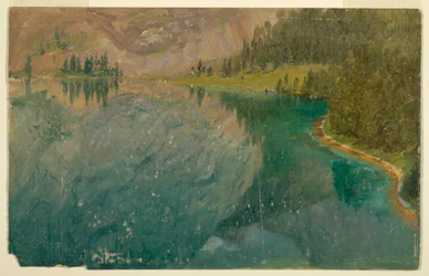 Dibujo, Lago Apline, Baviera o Suiza, 1868