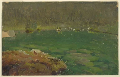 Dibujo, Lago Apline, Baviera o Suiza, 1868