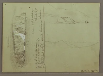 Dibujo, Colina desnuda, Acrópolis de Corinto, Grecia, abril de 1869