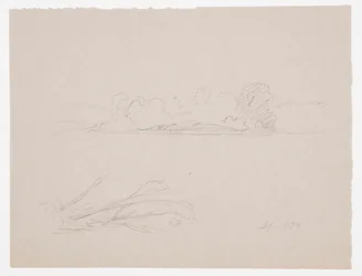 Dibujo, Bocetos botánicos: paisaje, árboles en una orilla, septiembre de 1876