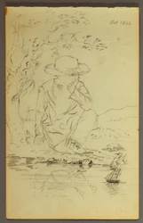 Dibujo, Niño arrodillado junto a un árbol, 1844