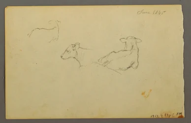 Dibujo, Niño apoyado en un saco, sombrero, 1844