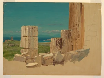 Dibujo, Columnas rotas, Vista desde el Partenón, Atenas, abril de 1869