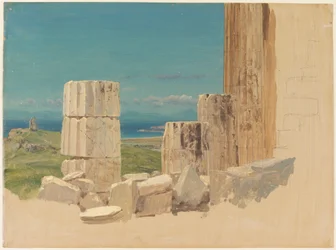 Dibujo, Columnas rotas, Vista desde el Partenón, Atenas, abril de 1869