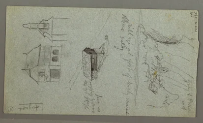 Dibujo, Cascada, probablemente Konigssee, Baviera, 1868