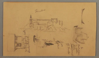 Dibujo, Castillo, Minarete, Veleros, Casa, Mayo 1868