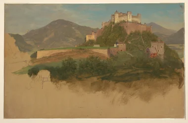 Dibujo, Castillo de Salzburgo, Austria, 1868