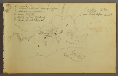 Dibujo, Estudio de nubes con el sol irrumpiendo, 1844