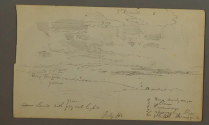 Dibujo, Cielo nublado sobre crestas de colinas (¿Maine), 1860