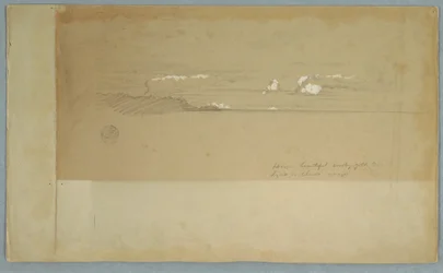 Dibujo, Cielo nublado sobre un elenco montañoso y boscoso, posiblemente 1857