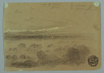 Dibujo, Cielo nublado sobre montañas, 19 de julio de 1866