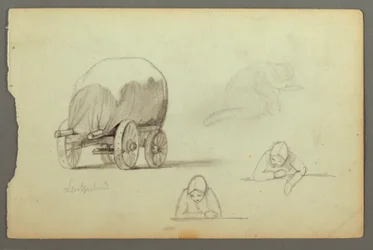 Dibujo, Vagón cubierto, Tres estudios de una mujer, posiblemente 1868